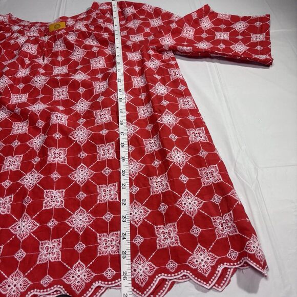 Ruby Rd. Red & White Flower Embroidery Detail Single Stitch size M Cotton Vintag - Picture 8 of 14